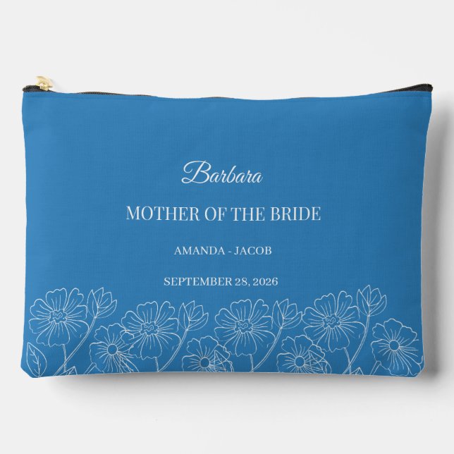 Blue Mother of the Bride with Names and Date  Accessory Pouch (Front)