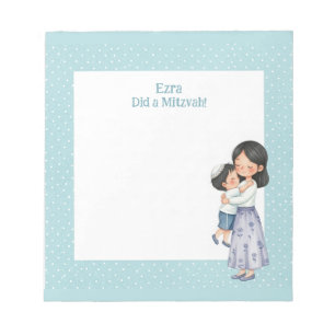 Blue Mother & Son Hug Personalised Mitzvah Notepad