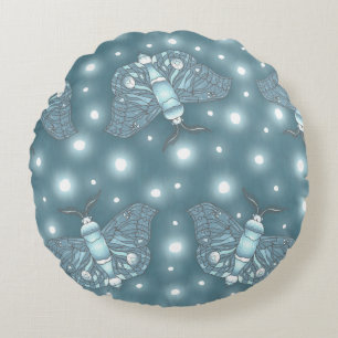 Blue Moths Round Cushion