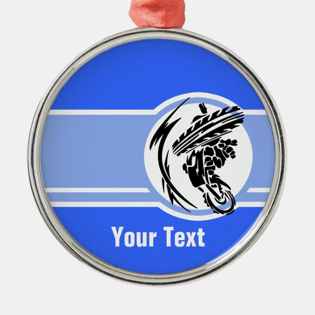 Blue Motocross; Dirt Bike Metal Ornament (Front)