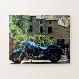 Blue Motorbike in Ancient Valbonne France Jigsaw Puzzle