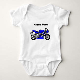Blue Motorbike Personalized White Baby Bodysuit