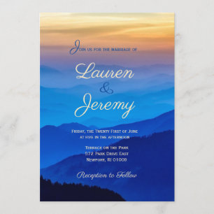 Blue mountain & Breathtaking Sunset Wedding Invitation