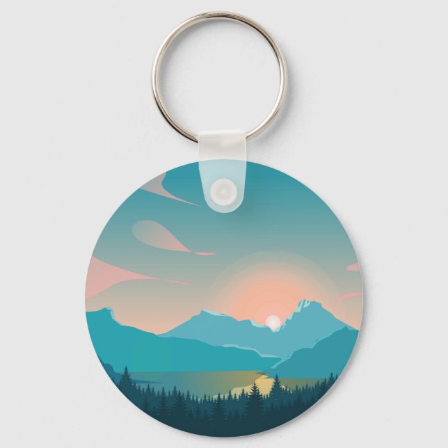  Blue mountain landscape background Key Ring (Front)