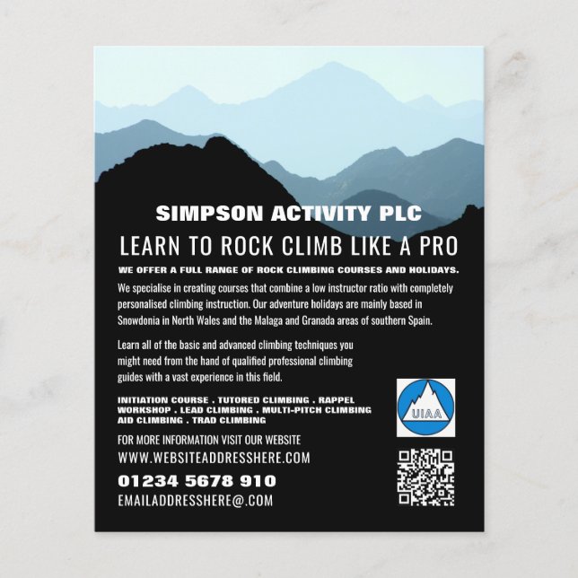Blue Mountain Landscape, Hiking & Climbing Advert Flyer (Front)
