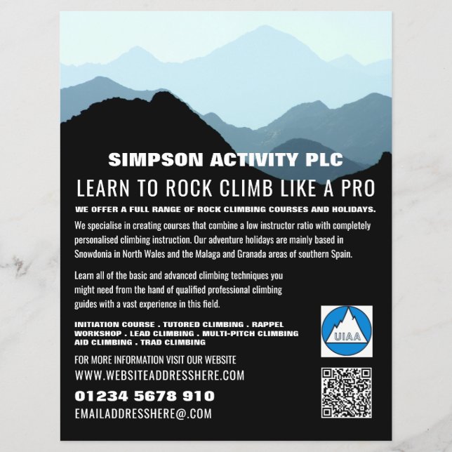 Blue Mountain Landscape, Hiking & Climbing Advert Flyer (Front)