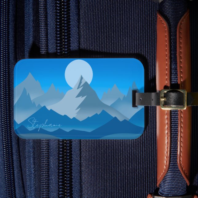Blue Mountain Peaks Landscape Illustration Luggage Tag (Front Insitu 4)