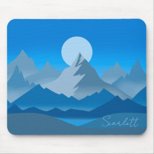 Blue Mountain Peaks Landscape Illustration Mouse Pad