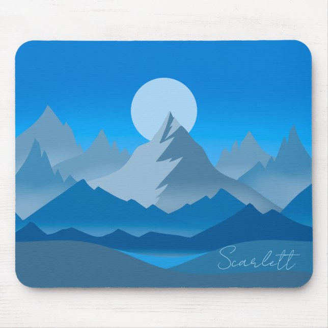 Blue Mountain Peaks Landscape Illustration Mouse Pad (Front)