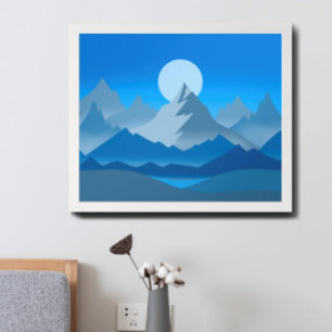 Blue Mountain Peaks Landscape Illustration Poster