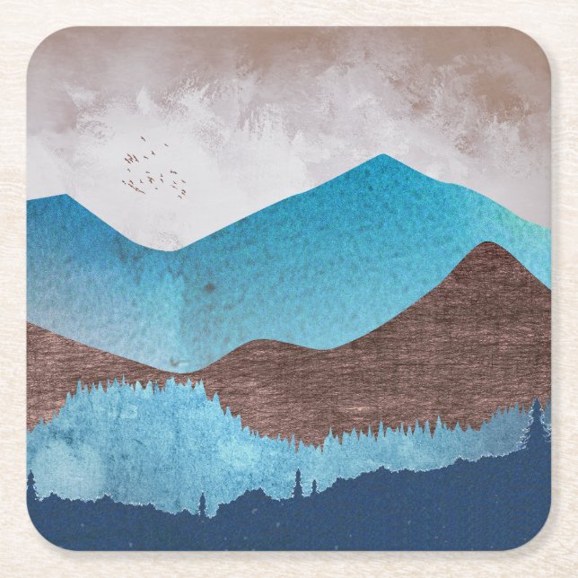 Blue Mountain Peaks Square Paper Coaster (Front)