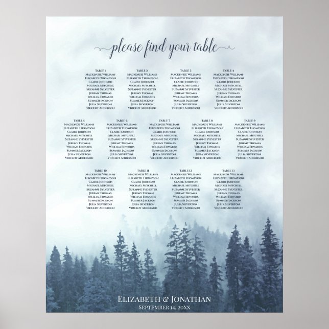 Blue Mountain Pine Trees 13 Table Seating Chart (Front)