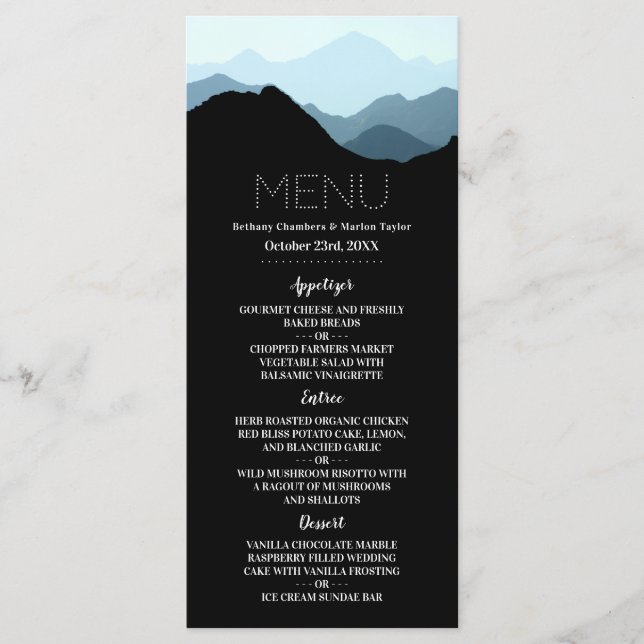 Blue Mountain Range, Modern Wedding Menu (Front)