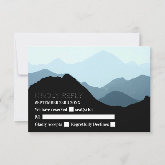 Blue Mountain Range, Modern Wedding RSVP Card (Front)