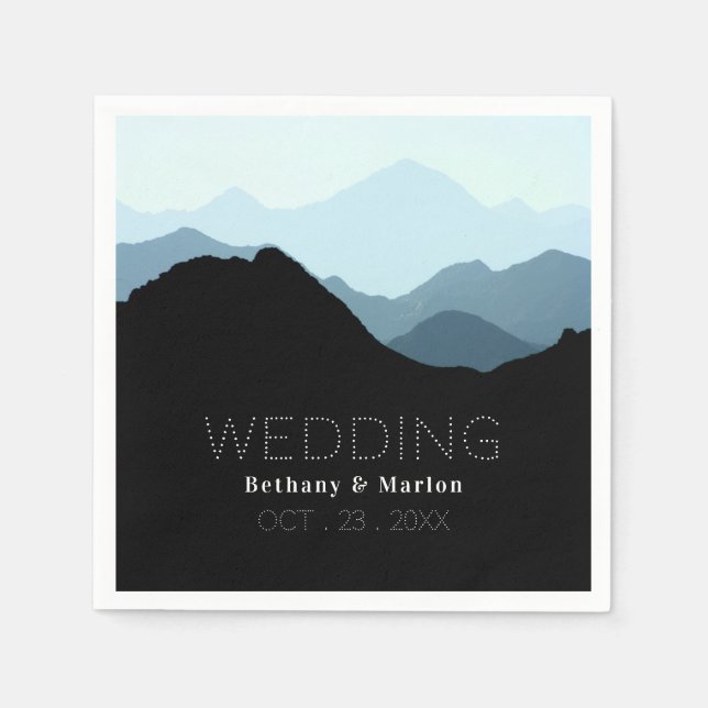 Blue Mountain Range, Rustic Wedding Napkin (Front)