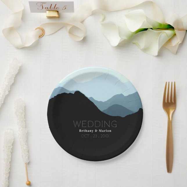 Blue Mountain Range, Rustic Wedding Paper Plate (Wedding)