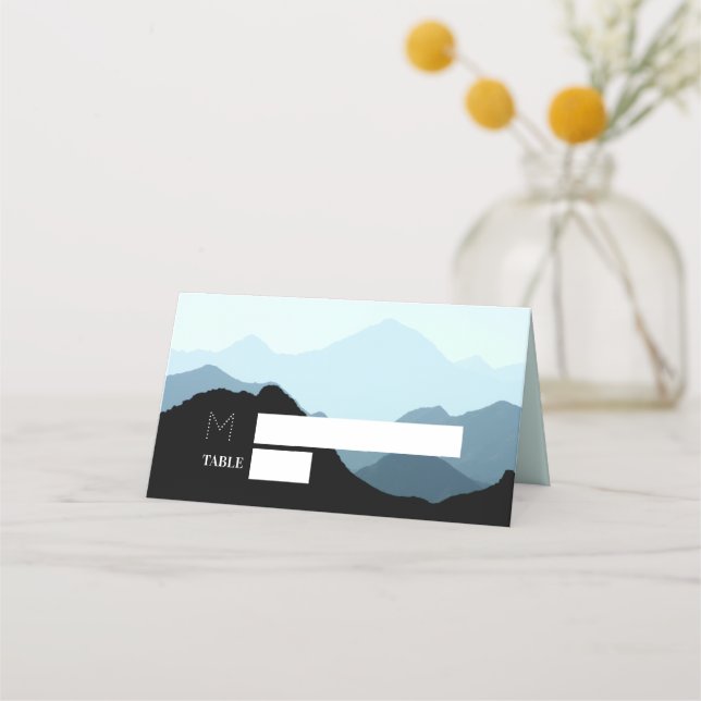 Blue Mountain Range, Rustic Wedding Place Card (Front)