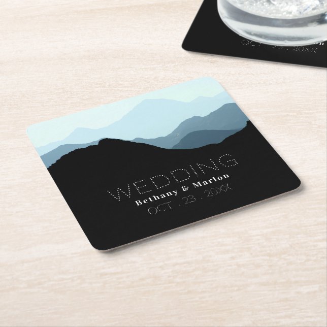Blue Mountain Range, Rustic Wedding Square Paper Coaster (Angled)