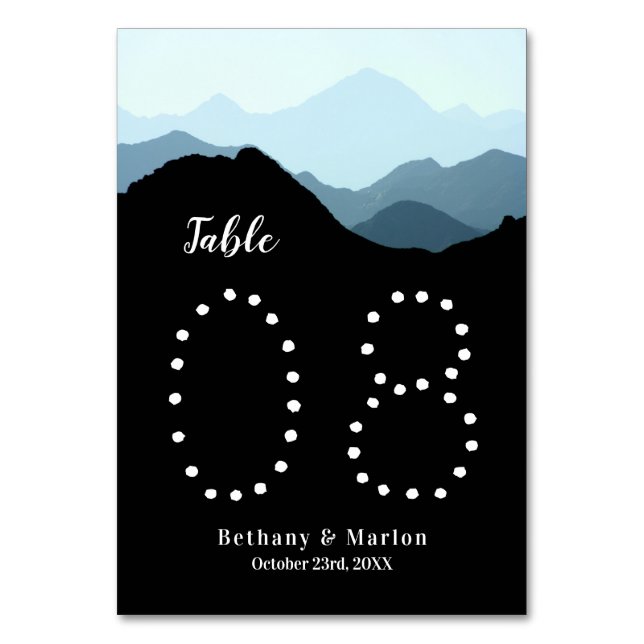 Blue Mountain Range, Rustic Wedding Table Number (Front)