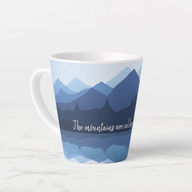 Blue Mountain Reflections Design Latte Cup (Left Angle)