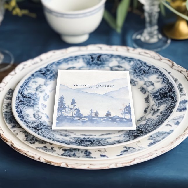 Blue Mountain Rustic Watercolor Wedding Napkin (Our Blue Mountain Watercolor Napkins are not just a wedding utility, but a celebration of art.)
