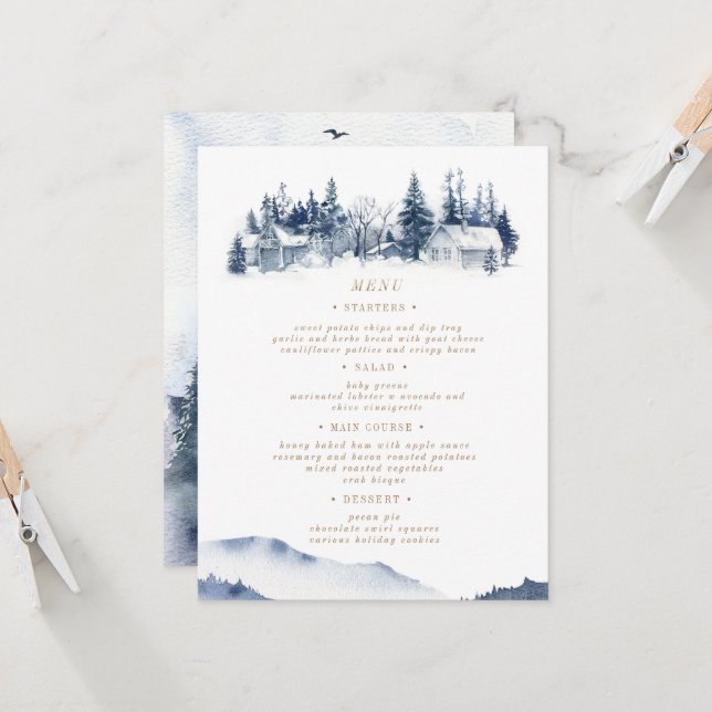 Blue Mountain Rustic Wedding Menu Card (Front/Back In Situ)