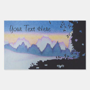 Blue mountain sunset landscape illustration rectangular sticker