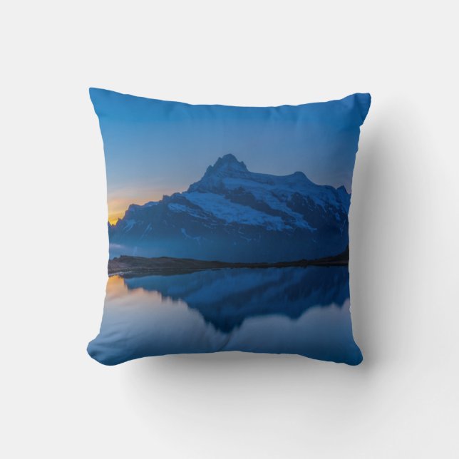 Blue Mountain Sunset Water Reflection Cushion (Front)