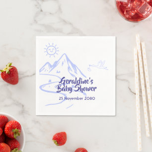 Blue mountain themed personalised Baby Shower Napkin
