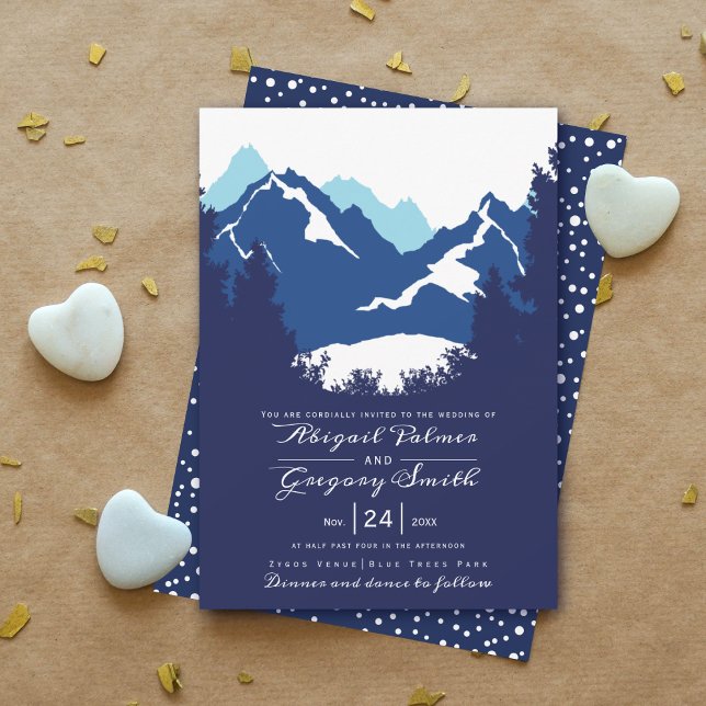 Blue mountains and conifer trees wedding invitation (Creator Uploaded)