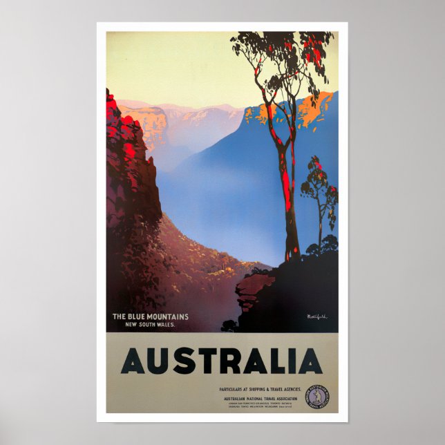Blue Mountains Australia vintage travel Poster (Front)