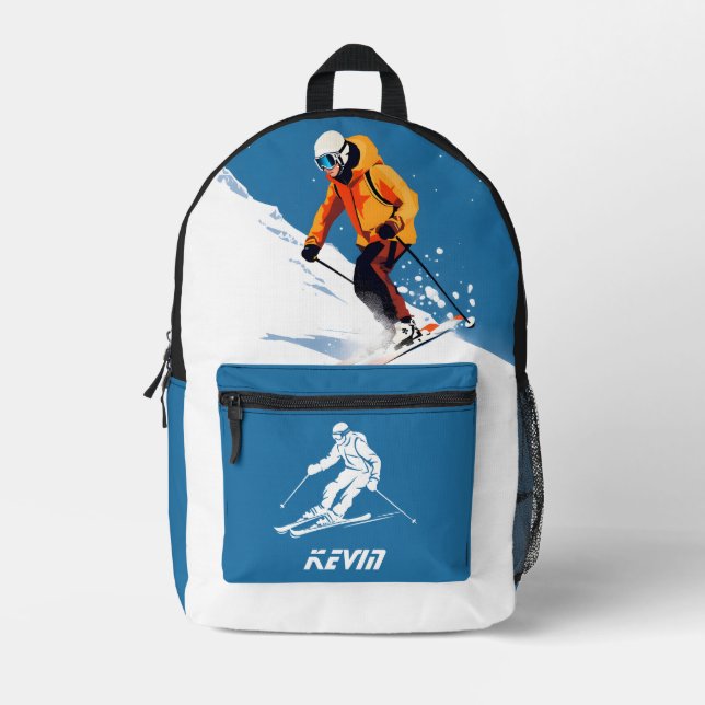 Blue Mountains Downhill Skiing Print Ski Backpack (Front)
