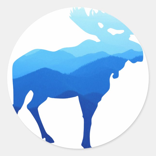 Blue Mountains Moose Silhouette Classic Round Sticker (Front)