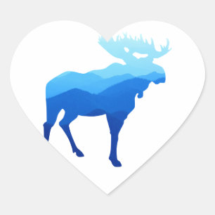 Blue Mountains Moose Silhouette Heart Sticker
