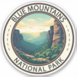 Blue Mountains National Park Australia Vintage<br><div class="desc">Blue Mountains vector artwork design. The park is known for the Echo Point lookout,  near the town of Katoomba,  which has panoramic views of Jamison Valley and the Three Sisters,  a towering sandstone formation and sacred Aboriginal site.</div>