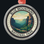 Blue Mountains National Park Australia Vintage Metal Ornament<br><div class="desc">Blue Mountains vector artwork design. The park is known for the Echo Point lookout,  near the town of Katoomba,  which has panoramic views of Jamison Valley and the Three Sisters,  a towering sandstone formation and sacred Aboriginal site.</div>