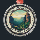 Blue Mountains National Park Australia Vintage Metal Ornament<br><div class="desc">Blue Mountains vector artwork design. The park is known for the Echo Point lookout,  near the town of Katoomba,  which has panoramic views of Jamison Valley and the Three Sisters,  a towering sandstone formation and sacred Aboriginal site.</div>
