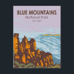 Blue Mountains National Park Australia Vintage Postcard<br><div class="desc">Blue Mountains vector artwork design. The park is known for the Echo Point lookout,  near the town of Katoomba,  which has panoramic views of Jamison Valley and the Three Sisters,  a towering sandstone formation and sacred Aboriginal site.</div>