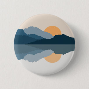 Blue mountains reflected in the lake 6 cm round badge