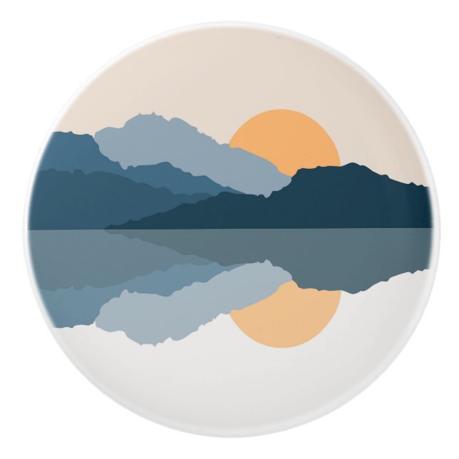 Blue mountains reflected in the lake ceramic knob (Front)