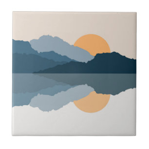 Blue mountains reflected in the lake ceramic tile