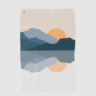 Blue mountains reflected in the lake golf towel