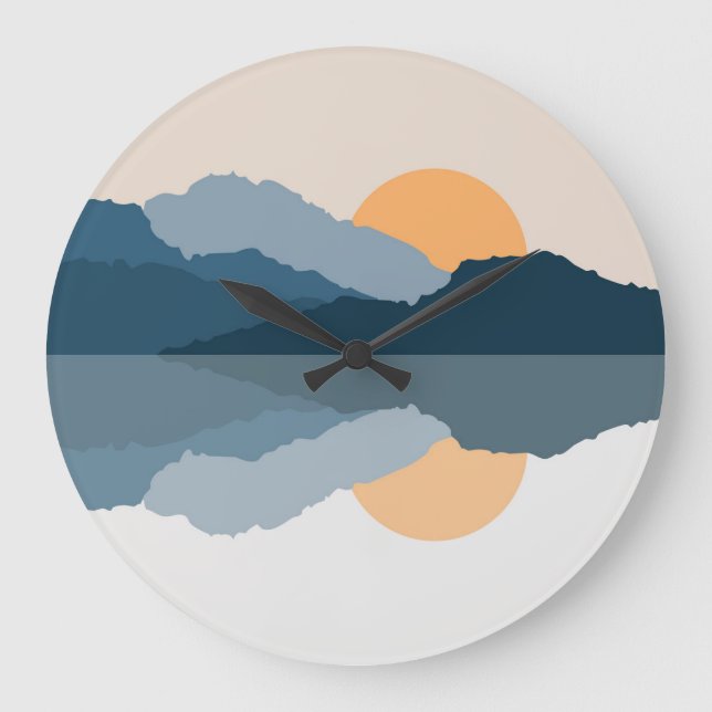 Blue mountains reflected in the lake large clock (Front)