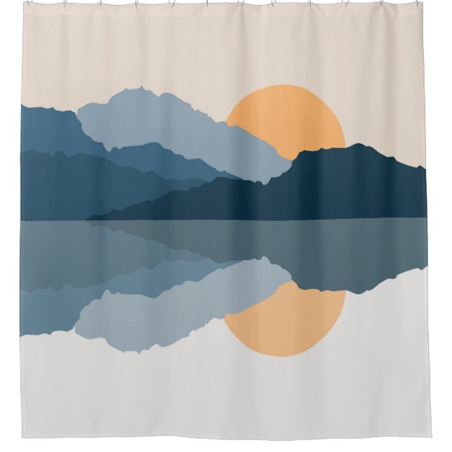 Blue mountains reflected in the lake shower curtain (Front)
