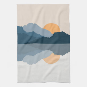 Blue mountains reflected in the lake tea towel