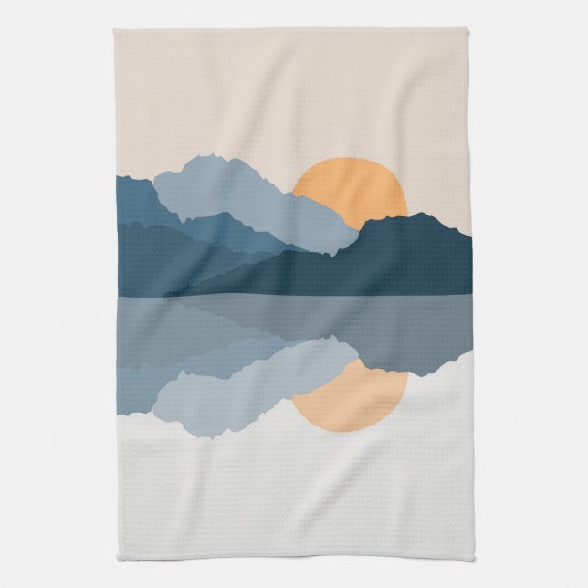 Blue mountains reflected in the lake tea towel (Vertical)