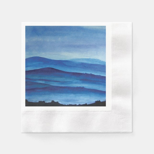 Blue mountains watercolor art landscape napkin (Front)