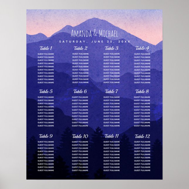 Blue Mountains  Wedding Seating Chart (Front)