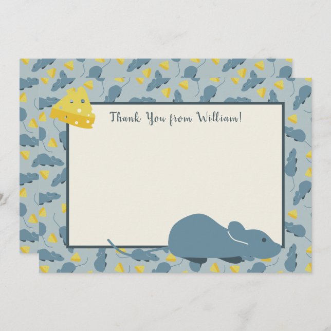 Blue Mouse and Cheese Flat Panel Thank You Cards (Front/Back)