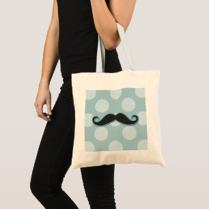 Blue Moustache, Curl Moustache, Stache, Polka Dots Tote Bag